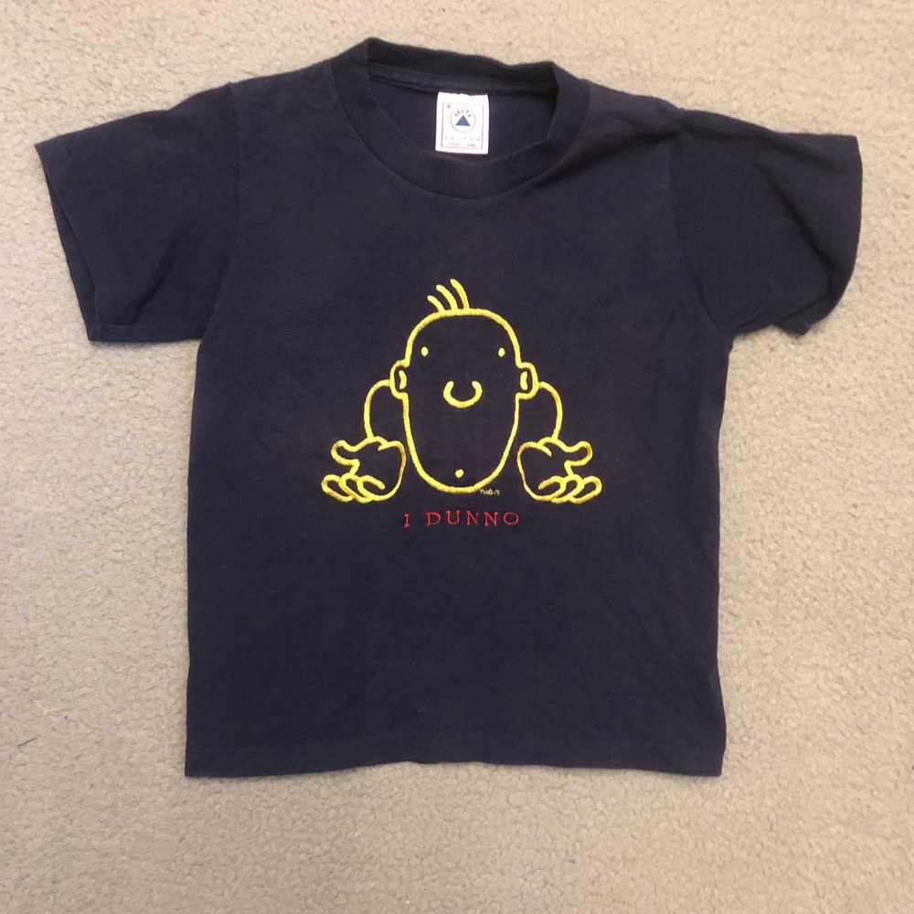 Vintage Delta I Dunno Graphic T-Shirt Navy Blue Made in USA Small Single Stitch